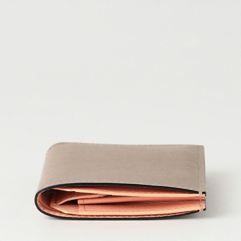 スナップタイプ二つ折りミニウォレット BEIGE*PINK